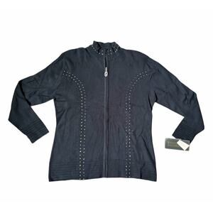 NWT Christine Alexander Full-Zip Mock Neck W/ Crystalized Swarovski Rhinestones